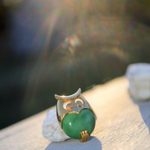 Vintage Jelly Belly Green Owl Brooch by TRIFARI